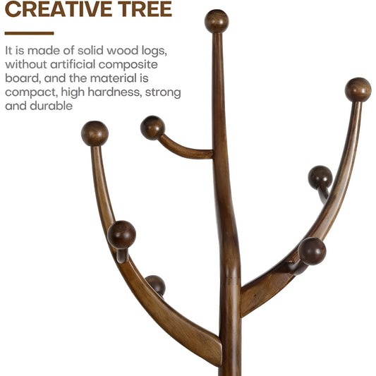 Coat Rack Freestanding Wood Tree Rack with 8 Hooks - Savor Cozy