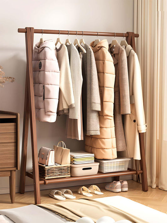 Versatile Foldable Solid Wood Clothes Rack with Shelf - Savor Cozy