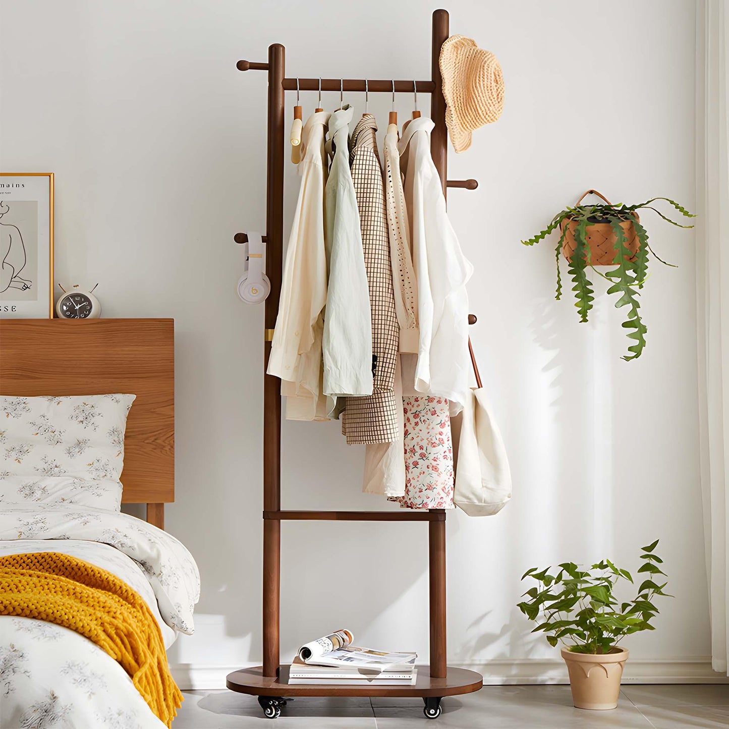 Rolling Clothes Rack with Shelf - Savor Cozy