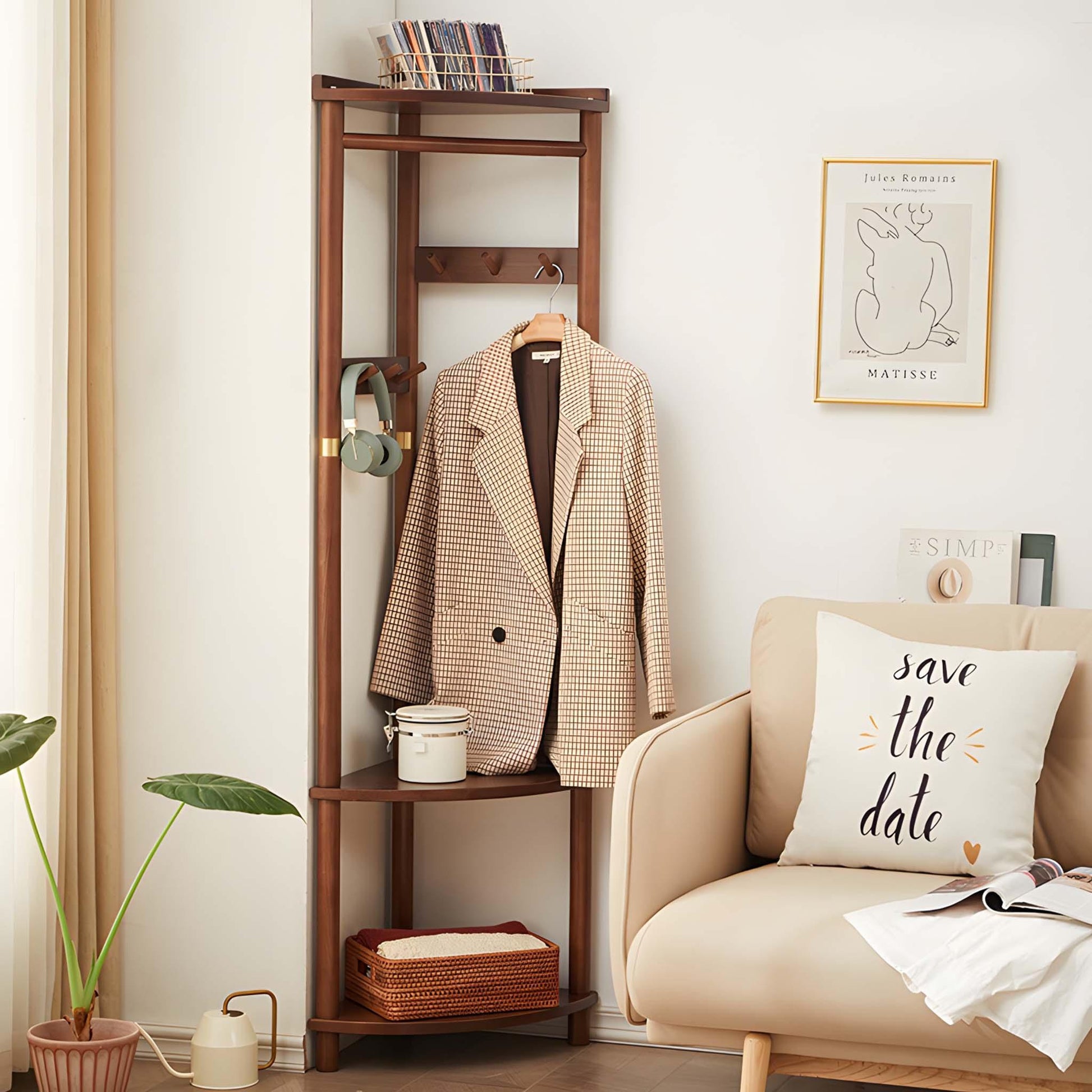 Corner Coat Rack with 3-Shelves - Savor Cozy