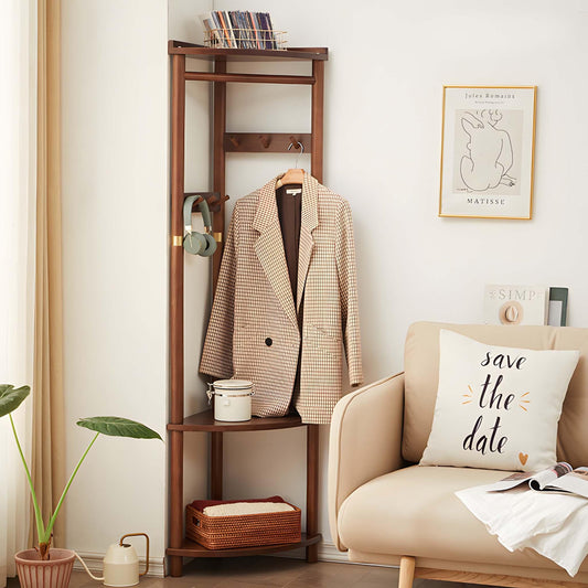Corner Coat Rack with 3-Shelves - Savor Cozy
