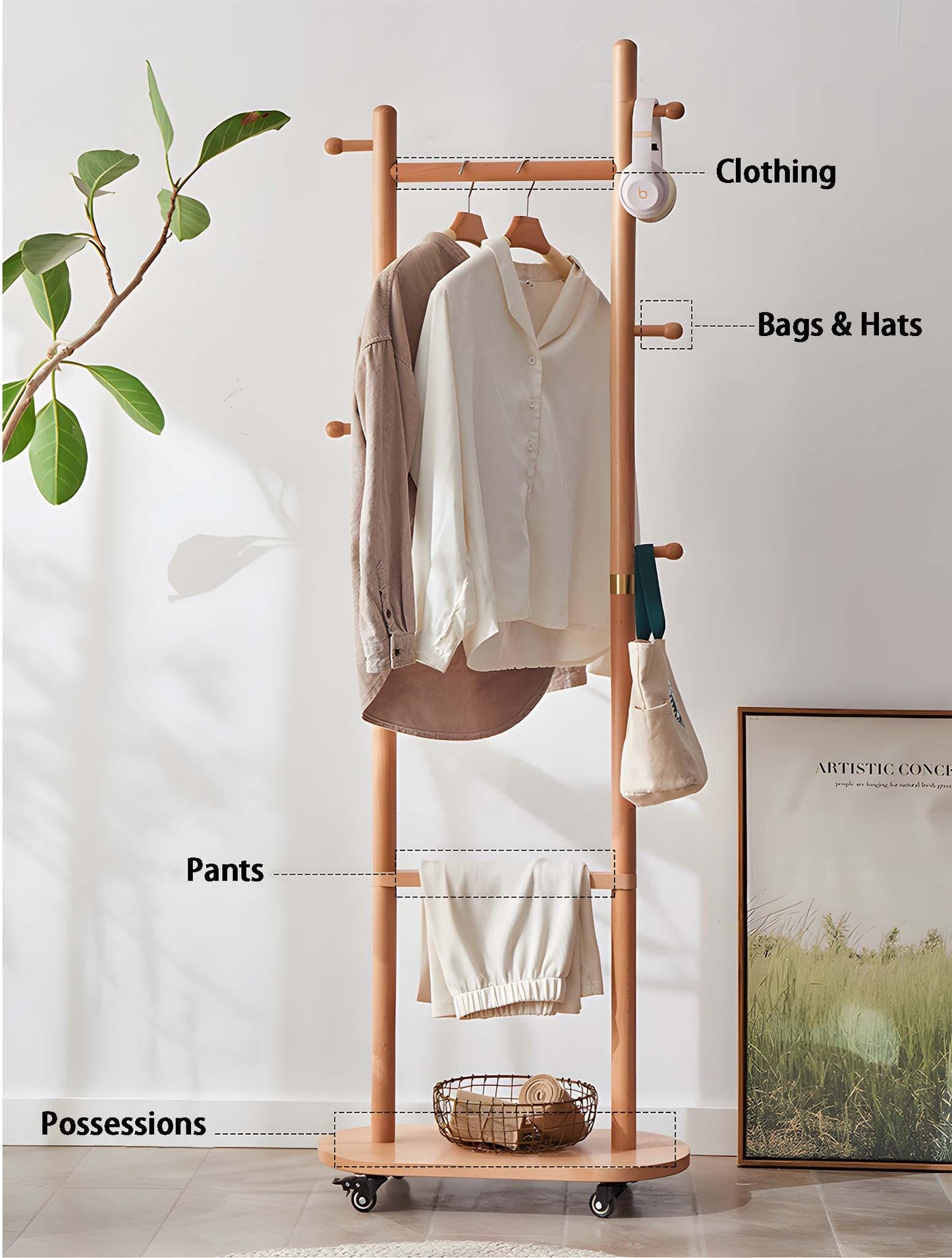 Rolling Clothes Rack with Shelf - Savor Cozy