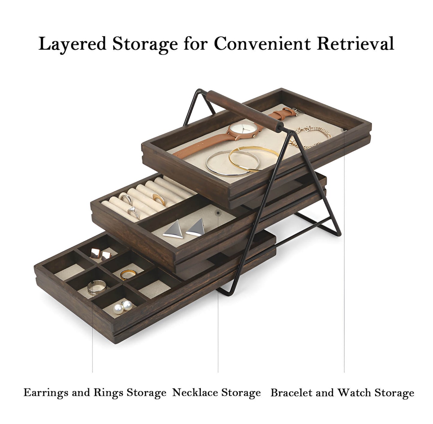 wooden jewelry organizer storage case