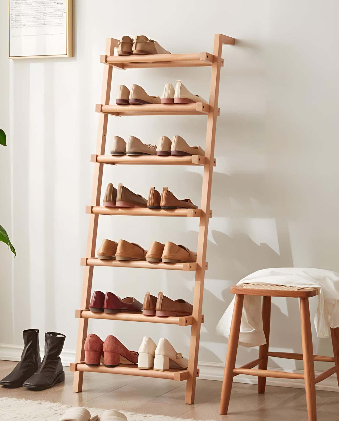 tall solid wood shoe rack for entryway