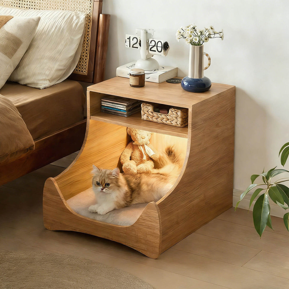 smart cat bed nightstand with wireless charging
