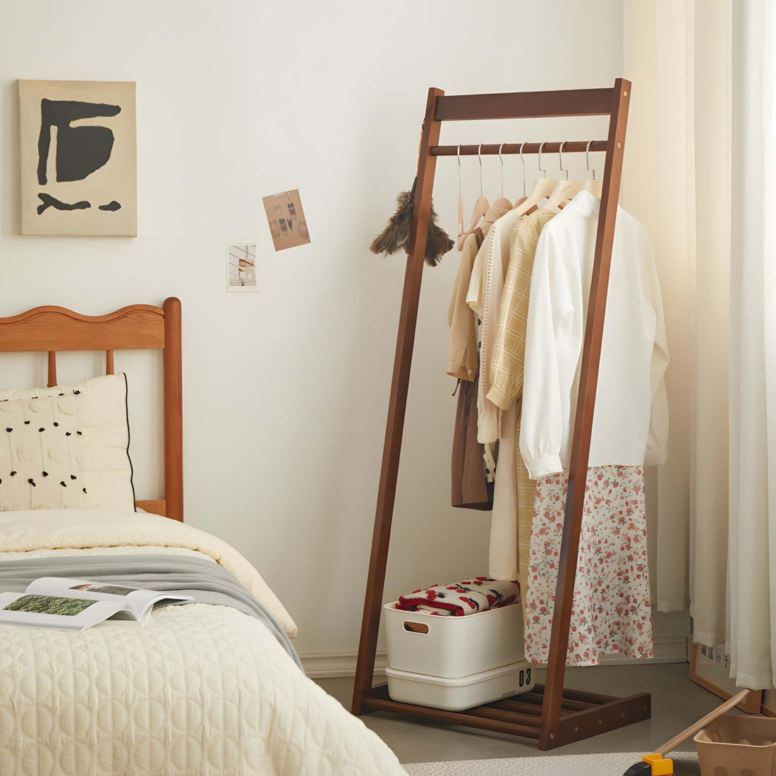Solid Wood Bedroom Clothes Rack | Space-Saving Garment Rack in 3 Sizes ...