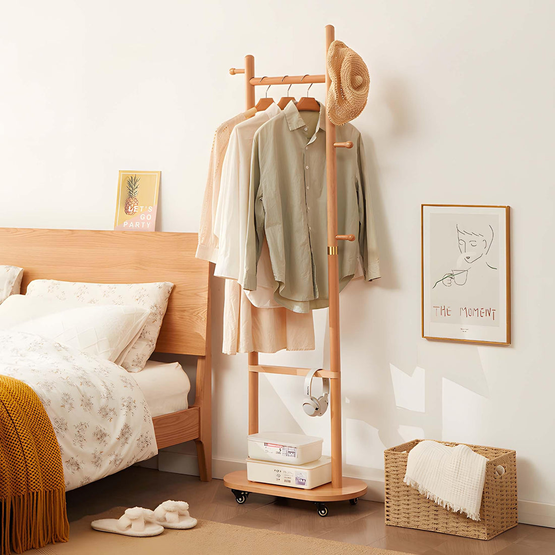 rolling clothes rack on wheels solid wood