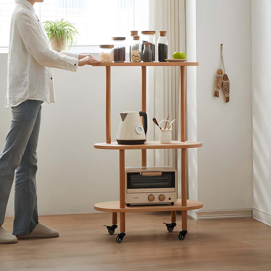 Solid Wood Rolling Storage Rack - Chic and Durable Organizer