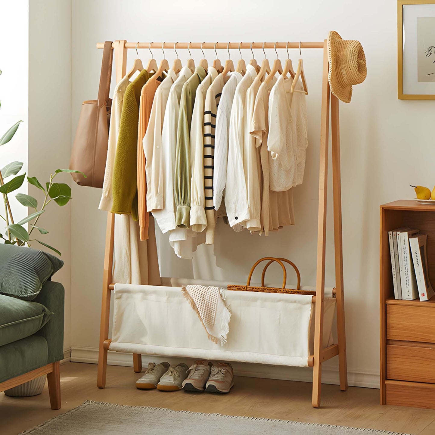 Solid Wood Bedroom Coat Rack with Storage - Elegant Organizer