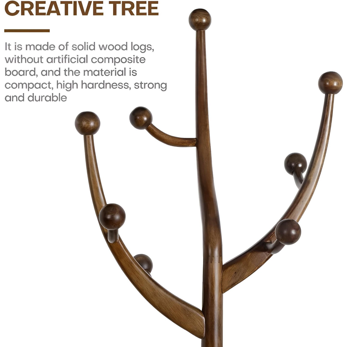 Coat Rack Freestanding Wood Tree Rack with 8 Hooks