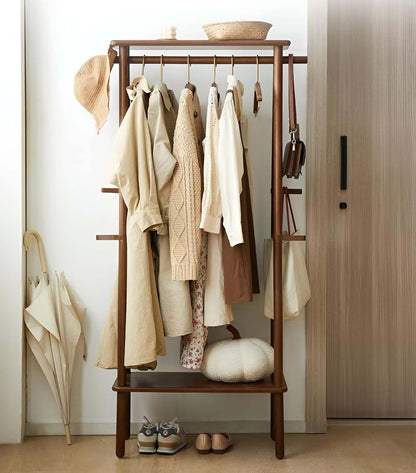 Wooden Garment Rack with Shelves - Bedroom Organizer