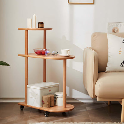 Solid Wood Three-tiered Sofa Side Table with Wheels