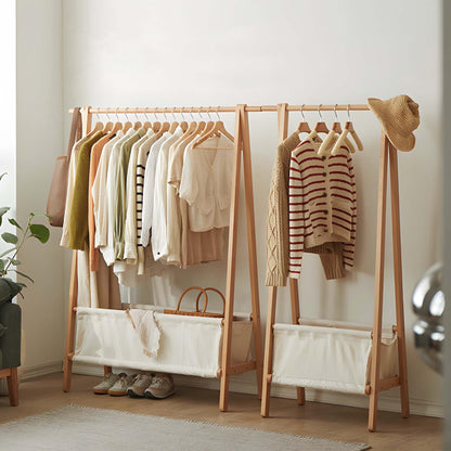 Bedroom Wardrobe Rack with Storage - Real Wood Practicality