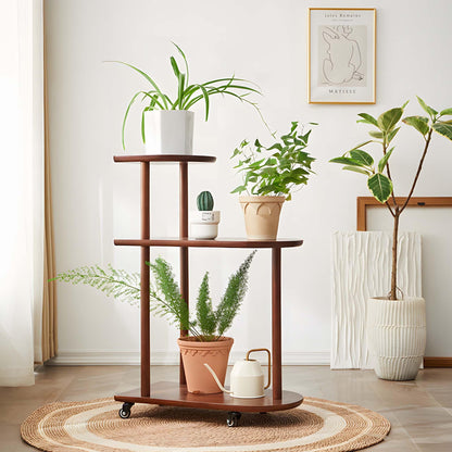 Solid Wood 3-Tier Mobile Plant Stand with Wheels