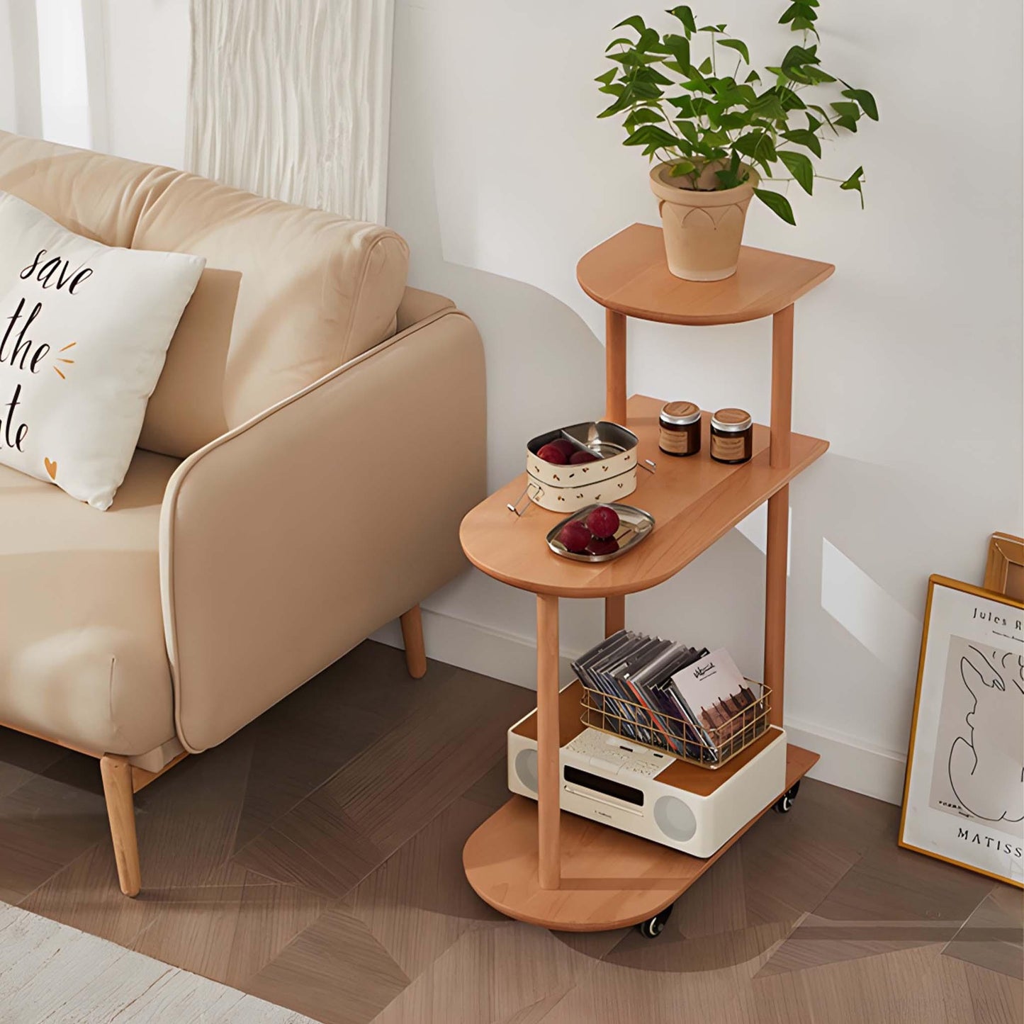 Solid Wood End Table with Wheels