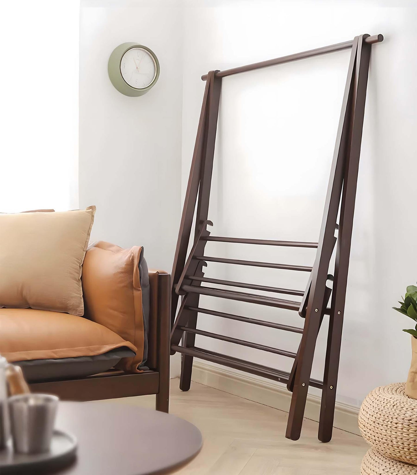 Solid Wood Clothes Rack with Convenient Shelf