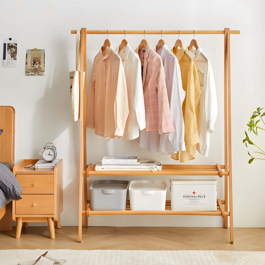 Versatile Foldable Solid Wood Clothes Rack with Shelf - Savor Cozy
