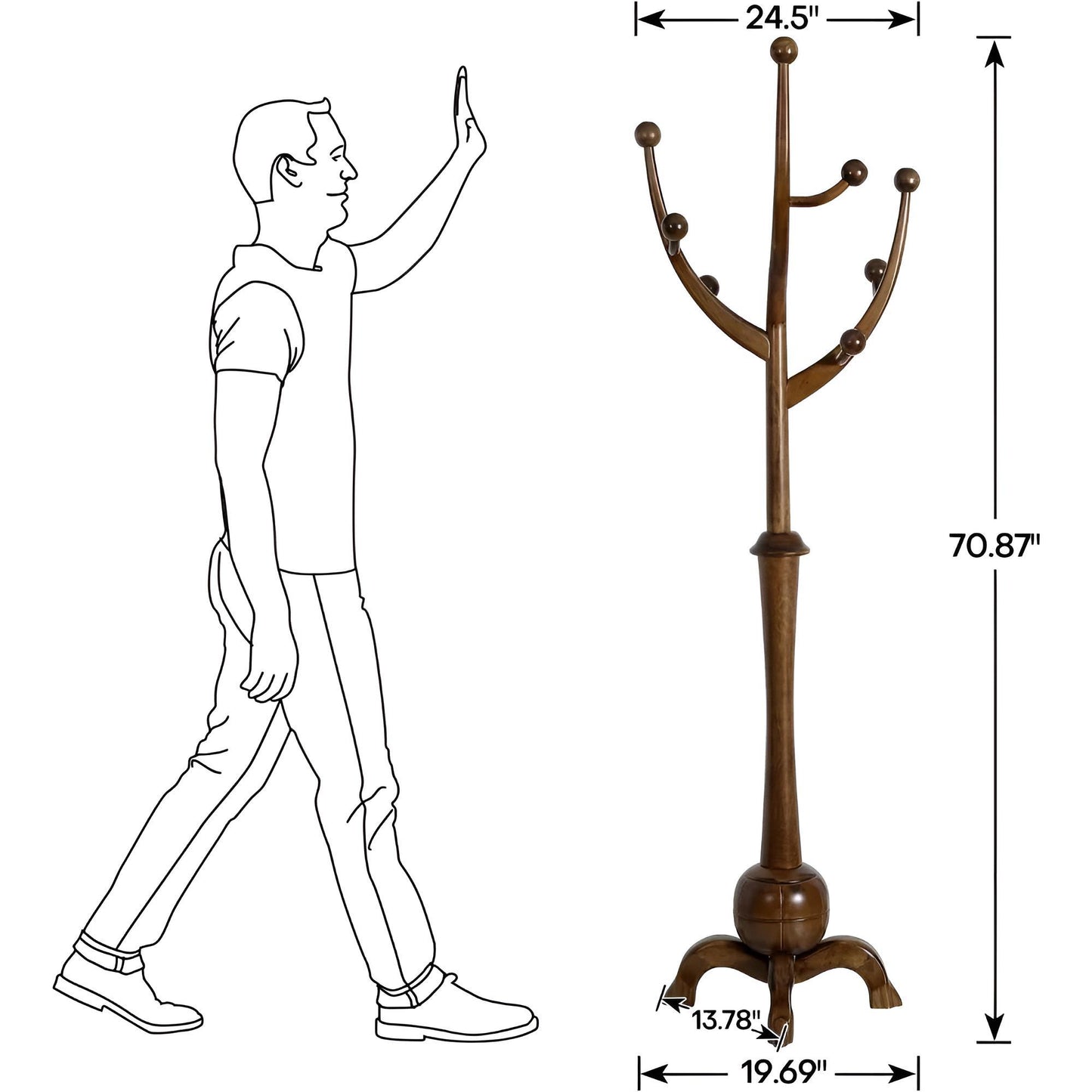 Coat Rack Freestanding Wood Tree Rack with 8 Hooks