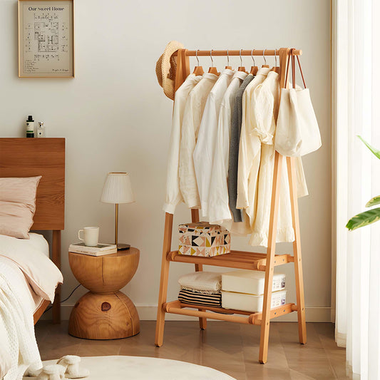 Versatile Solid Wood Clothes Rack with Shelf