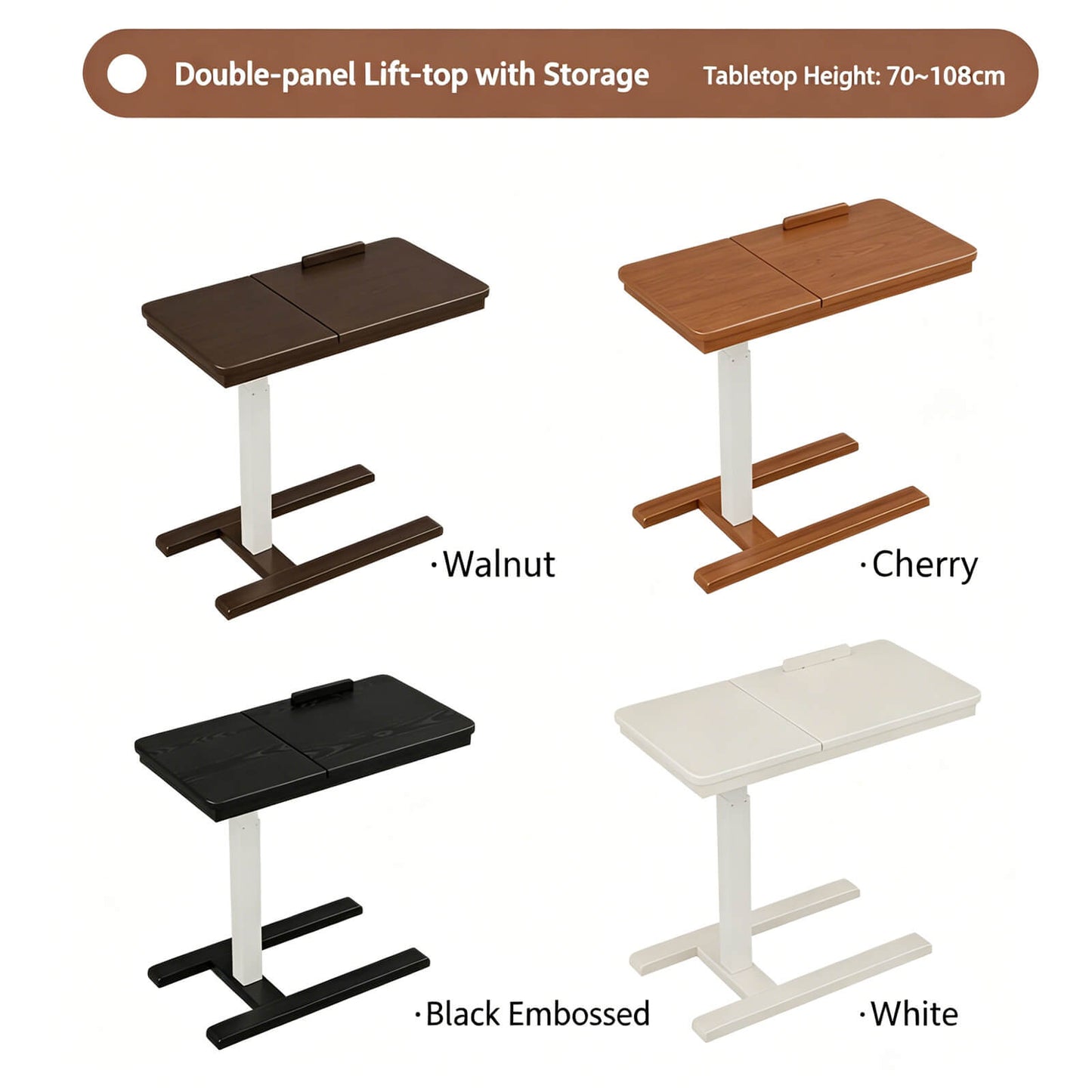 Space-Saving Solid Wood Bedside Table with Wheels - Adjustable Height Tiltable Mobile End Table