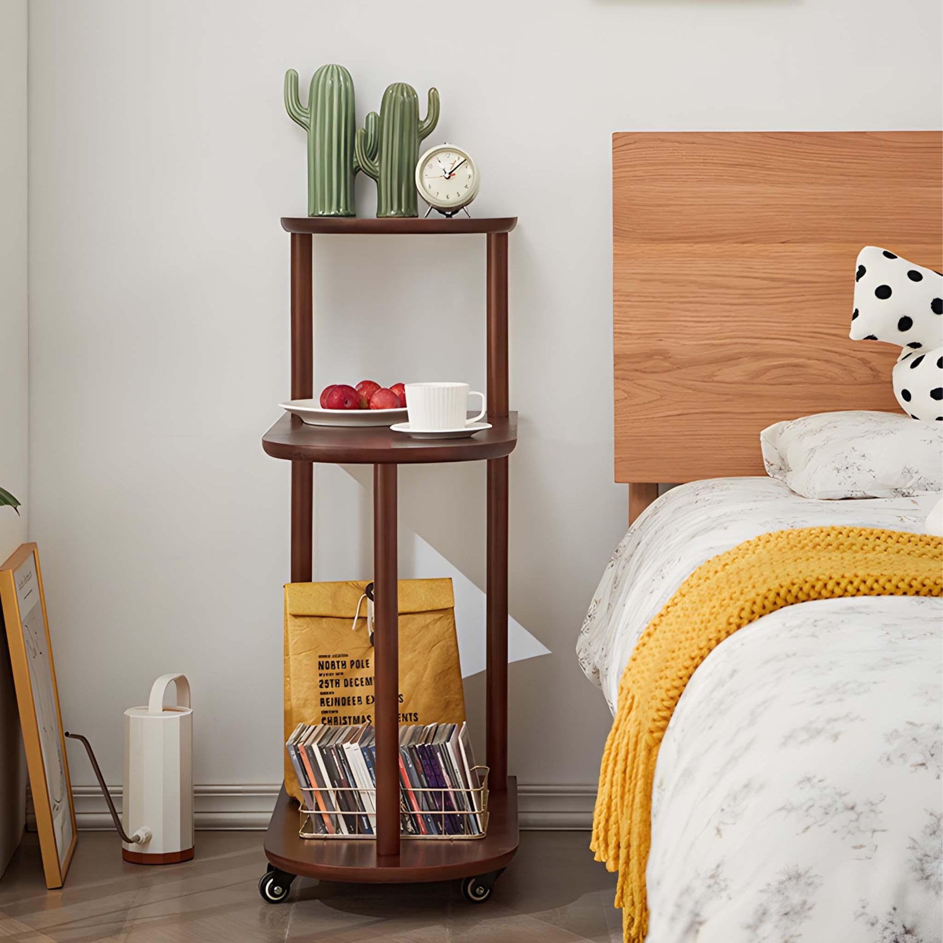 Mobile 3-Tier Multi-functional Bedside Table