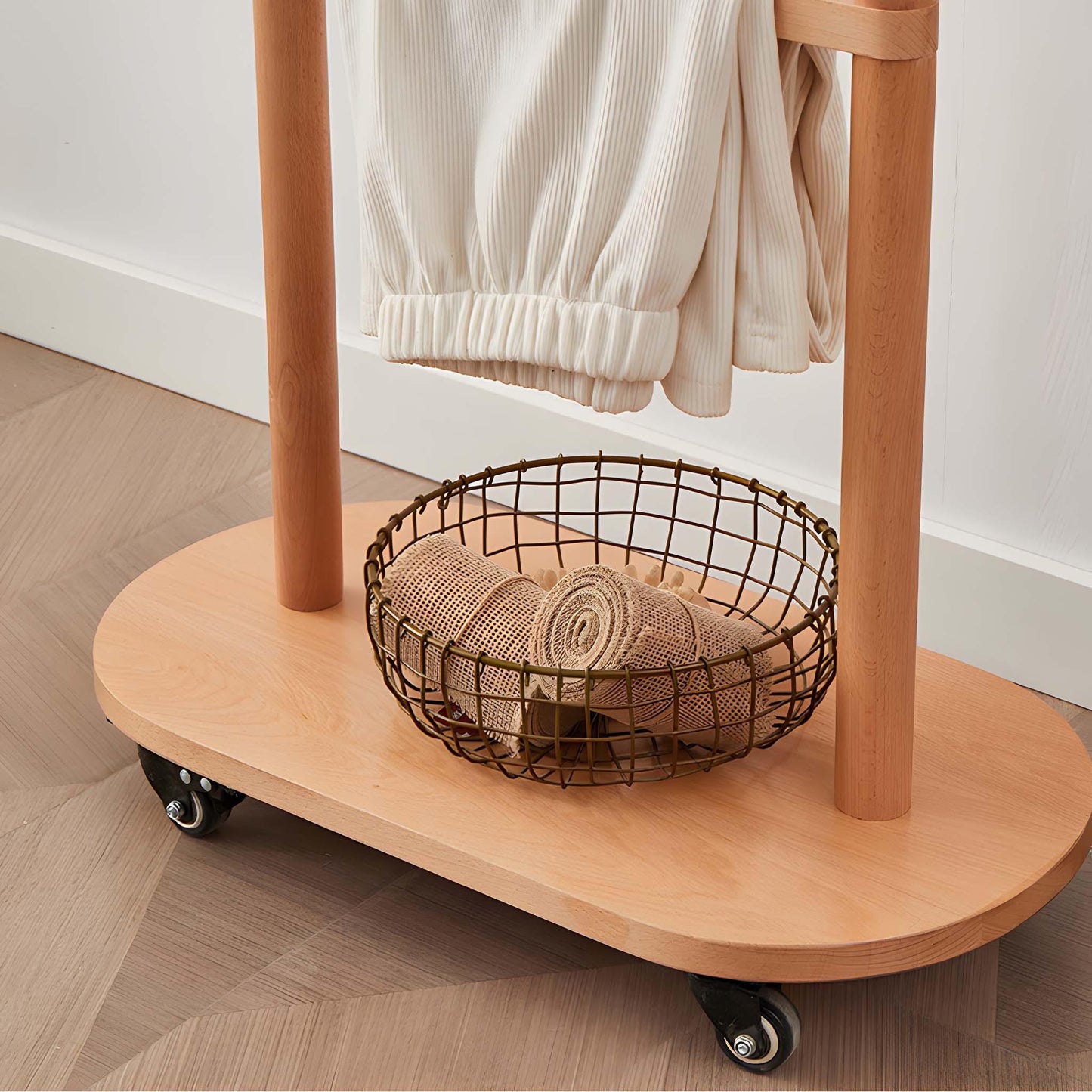 Mobile Wooden Coat Rack - Stylish and Convenient Clothing Organizer