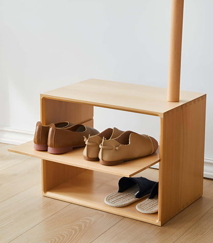 Solid Wood Shoe Changing Seat with Hanging Rack - Entryway Utility