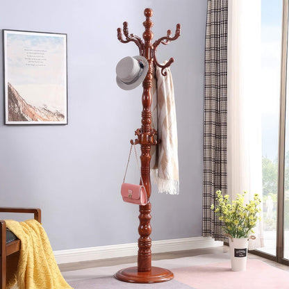 Sturdy Wooden Coat Tree with 12 Hooks