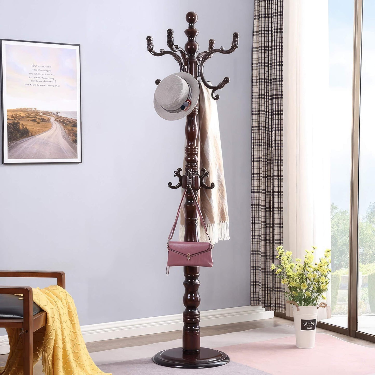 Sturdy Wooden Coat Tree with 8 Hooks