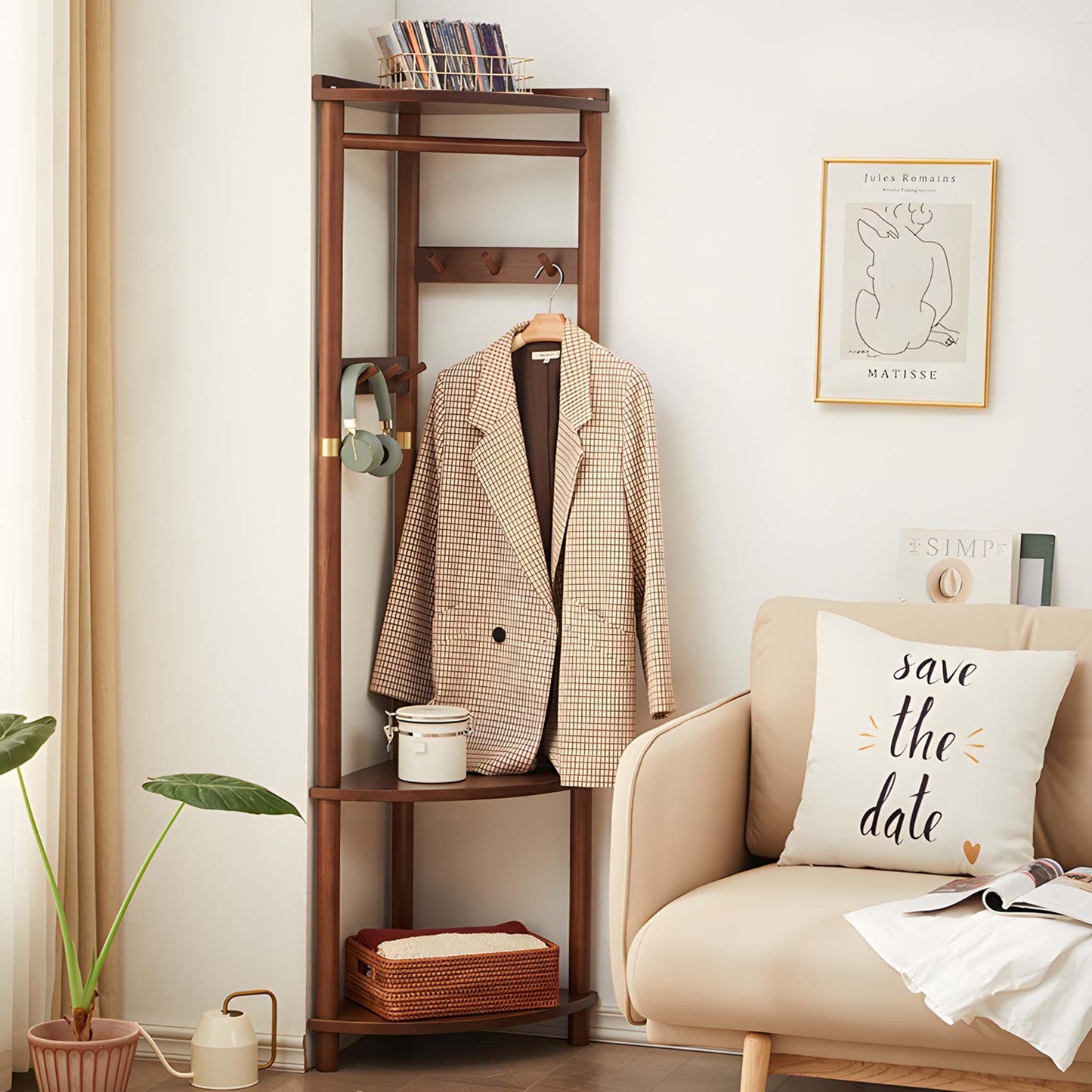 Corner Coat Rack with Triple Shelves - Maximize Small Spaces