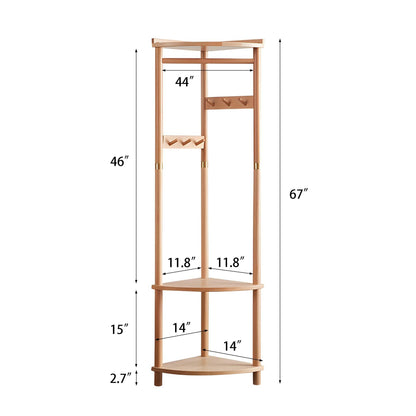 Corner Coat Hanger with Triple Shelves - Space-Optimized Wardrobe