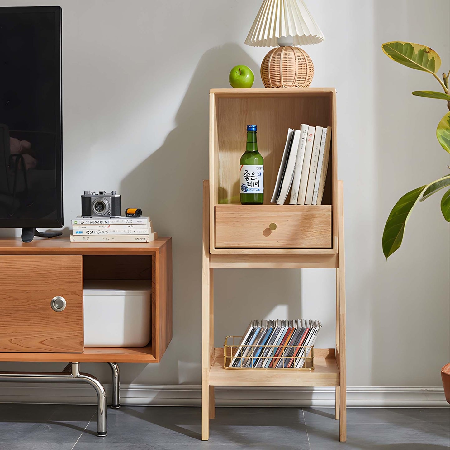 Magazine Rack Side Table - Vintage Appeal for Living Room