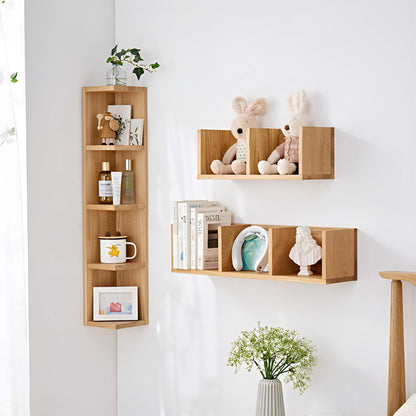 Real Wood Wall Shelf Unit - Flexible Hanging for Stylish Storage