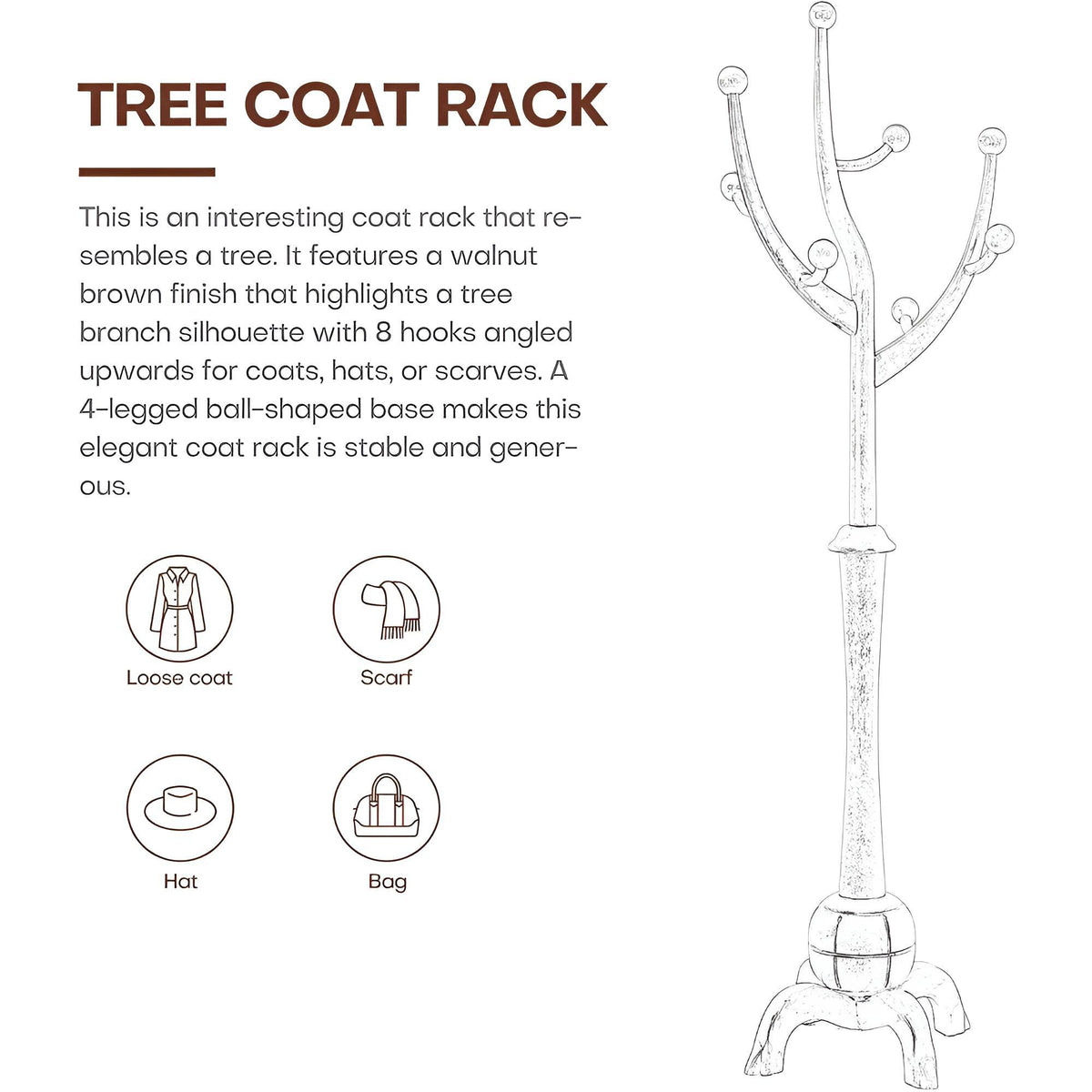 Tree Racks Flatbed Coat Rack Freestanding Wood Tree Rack with 8 Hooks – Savor Cozy