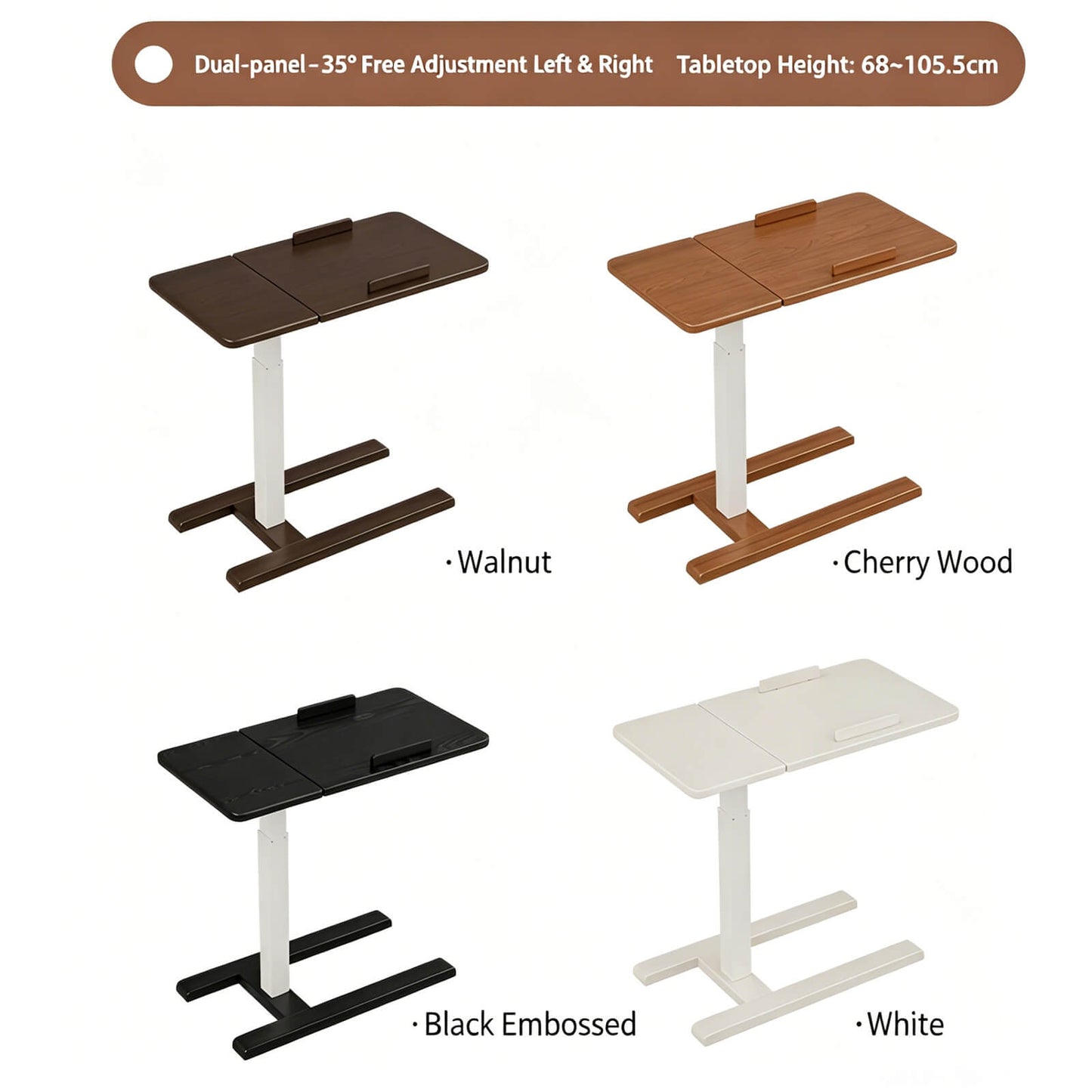 Space-Saving Solid Wood Bedside Table with Wheels - Adjustable Height Tiltable Mobile End Table