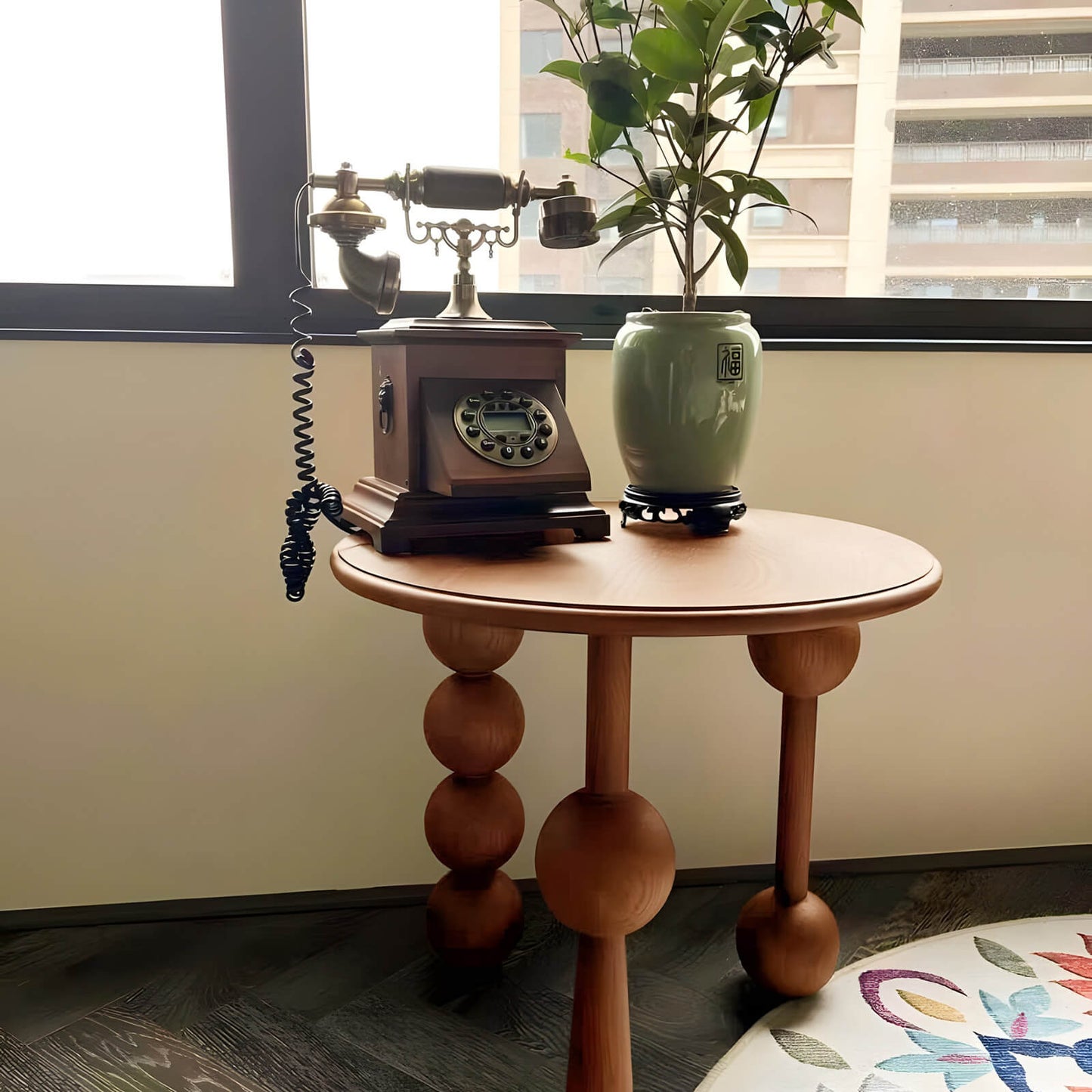 small round coffee table with globe legs