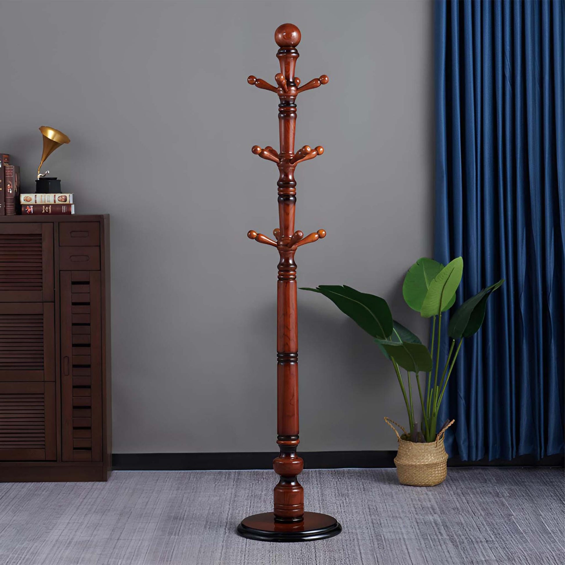 FreeStanding Coat Rack with 12 Hooks Dark Brown