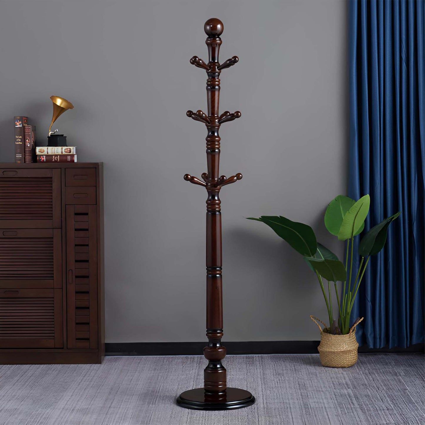 Solid Wood Coat Stand - 12 Hooks, Sturdy Base