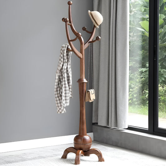 Coat Rack Freestanding Wood Tree Rack with 8 Hooks